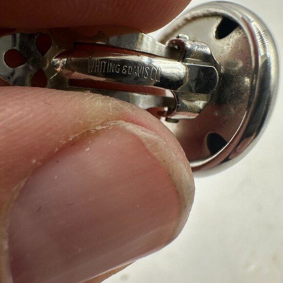 Oval Silver-Tone Clip-On Earrings By Whiting & Davis Co. - Picture 5 of 5